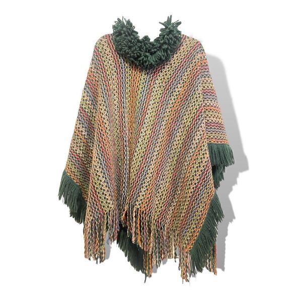 MISSONI Made in Italy 100% Wool Zig-Zag Fringe Poncho.      |O/S| - Picture 1 of 8